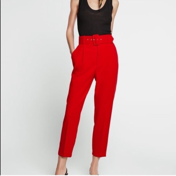 Zara red pants with belt Clearance